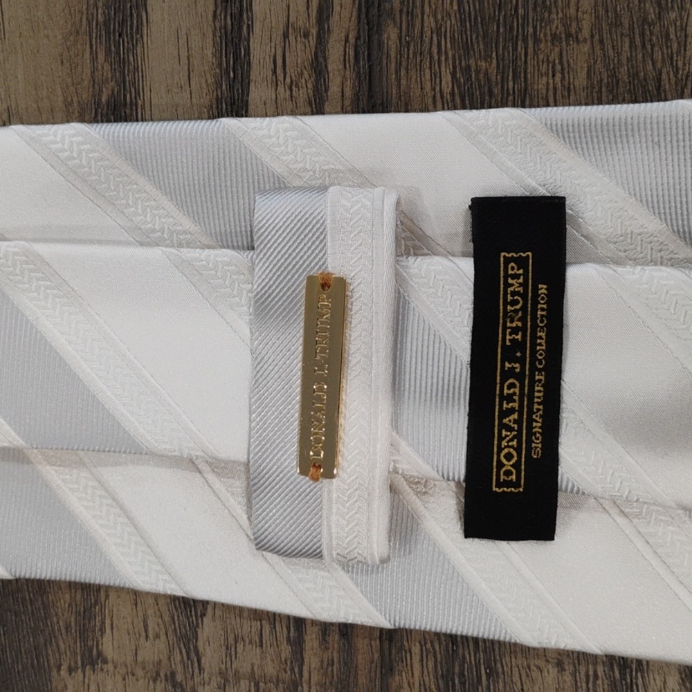 Donald J. Trump collection tie. White with cream and silver elegant stripes